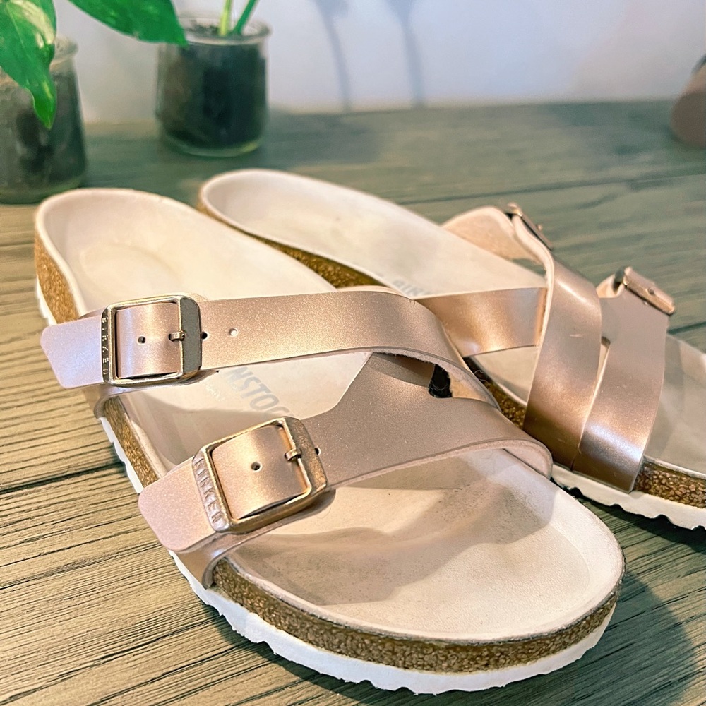 Birkenstock Rose Gold Yao Balance Women's Sandals, Size 38, Narrow.